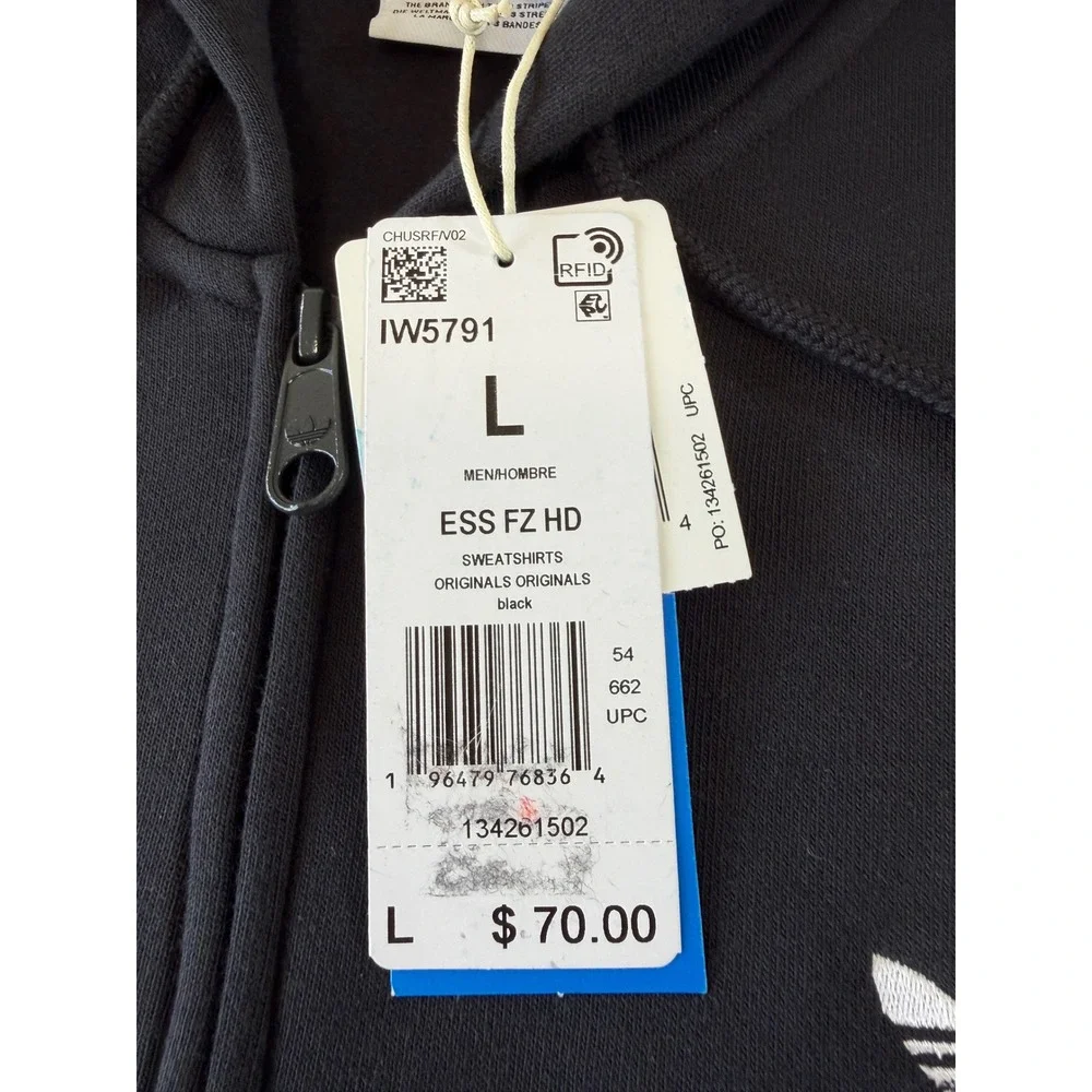Adidas Originals Adicolor Essentials Full Zip Hoodie Black IW5791 Mens L